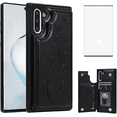 thumbnail image 1 of Asuwish Compatible with Samsung Galaxy Note 10 5G Wallet Phone Case Tempered Glass Screen Protector and Flower PU Leather Credit Card Holder Stand Cell Cover for Note10 Notes 10s Ten Not S10 Black, 1 of 8