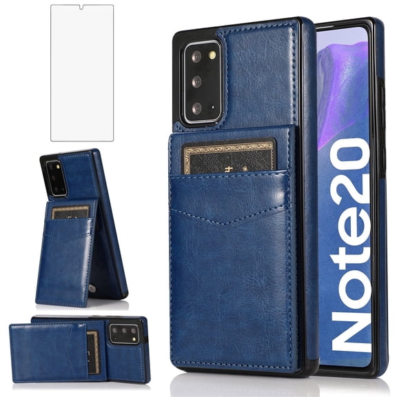Asuwish Screen Protector Included PU Leather Soft Shell Wallet Cell Phone Case with Screen Protector for Samsung Galaxy Note 20, Blue