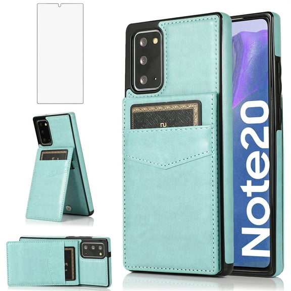 Asuwish Compatible with Samsung Galaxy Note 20 5G Wallet Phone Case Tempered Glass Screen Protector and Wrist Strap Ring RFID Card Holder Cell Cover for Note20 Notes 20s Twenty Not S20 Women Teal