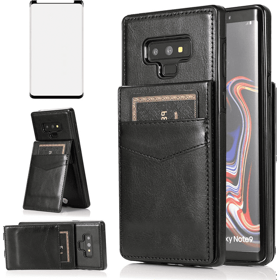 Asuwish Compatible with Samsung Galaxy Note 9 Wallet Phone Case Tempered Glass Screen Protector and Crossbody Wrist Strap Ring RFID Card Holder PU Leather Cell Cover for Note9 Not S9 Women Girls Blue