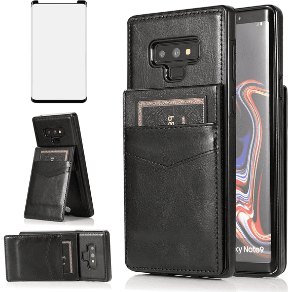 Asuwish Compatible with Samsung Galaxy Note 9 Wallet Phone Case Tempered Glass Screen Protector and Crossbody Wrist Strap Ring RFID Card Holder PU Leather Cell Cover for Note9 Not S9 Women Girls Blue