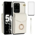 thumbnail image 1 of Asuwish Compatible with Samsung Galaxy S20 Ultra 5G Wallet Phone Case Tempered Glass Screen Protector Ring RFID Credit Card Holder PU Leather Cell Cover for S20ultra 20S S 20 A20 S2O 20ultra G5 White, 1 of 11