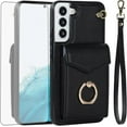 thumbnail image 1 of Asuwish Compatible with Samsung Galaxy S22 Plus S22+ 5G Wallet Phone Case Tempered Glass Screen Protector Ring RFID Credit Card Holder PU Leather Cell Cover for S22+5G S22plus 22S + S 22 22+ Black, 1 of 11