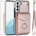thumbnail image 1 of Asuwish Compatible with Samsung Galaxy S22 Plus S22+ 5G Wallet Phone Case Tempered Glass Screen Protector Ring RFID Card Holder PU Leather Cell Cover for S22+5G S22plus 22S + S 22 22+ Girls Rose Gold, 1 of 11