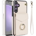 thumbnail image 1 of Asuwish Credit Card Slot PU Leather Wallet Cell Phone Case with Ring & RFID Blocking and Tempered Glass Screen Protector for Samsung Galaxy S23 FE, White, 1 of 13