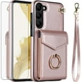 thumbnail image 1 of Asuwish Compatible with Samsung Galaxy S23 Plus S23+ 5G Wallet Phone Case Tempered Glass Screen Protector Ring RFID Card Holder Cell Cover for S23plus 23S + S 23 23+ SM-S916U 6.6 inch Girls Rose Gold, 1 of 11