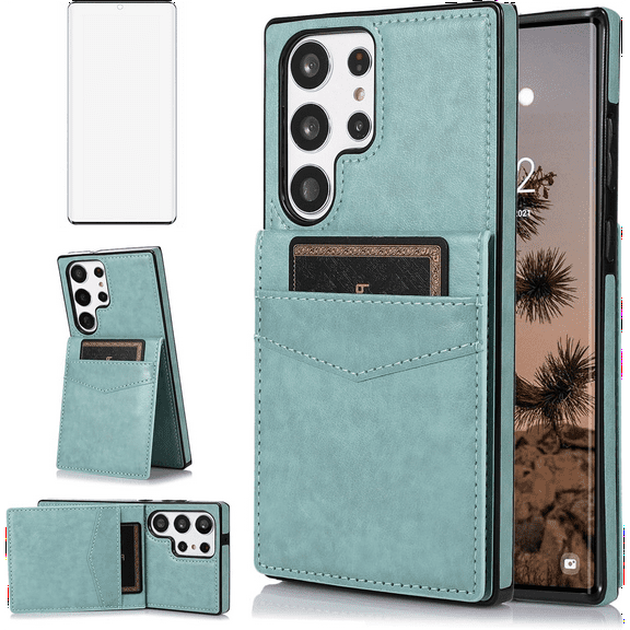 Asuwish Compatible with Samsung Galaxy S23 Ultra 5G Wallet Phone Case Tempered Glass Screen Protector and Ring RFID Card Holder PU Leather Cell Cover for S23Ultra 23S S 23 23Ultra 6.8 inch Women Teal