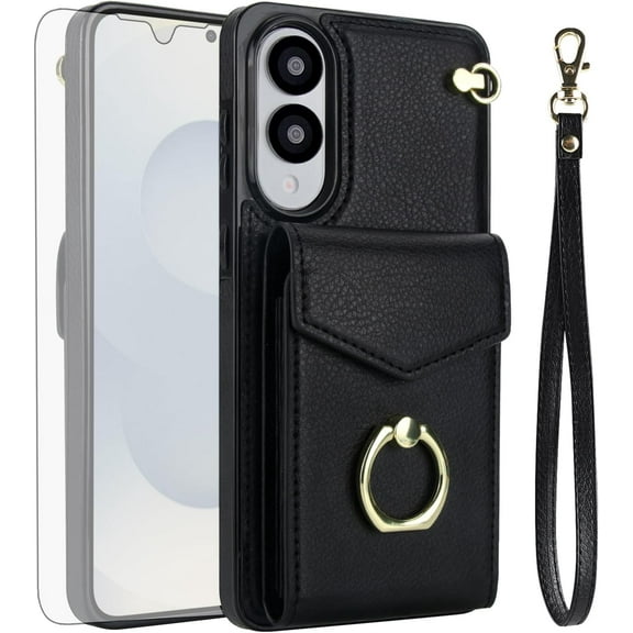 Asuwish Compatible with Samsung Galaxy S25 Edge 5G Wallet Phone Case Tempered Glass Screen Protector Ring RFID Credit Card Holder PU Leather Cell Cover for S25Edge 25S S 25 25Edge 6.66 2025 Black