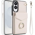 thumbnail image 1 of Asuwish Credit Card Slot PU Leather Wallet Cell Phone Case with Ring & RFID Blocking and Tempered Glass Screen Protector for Samsung Galaxy S25 Edge, White, 1 of 6