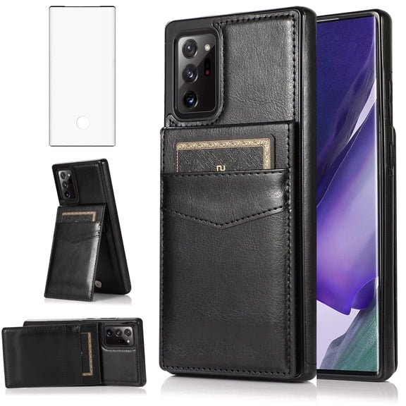 Asuwish Screen Protector Included PU Leather Soft Shell Wallet Cell Phone Case with Screen Protector for Samsung Galaxy Note 20 Ultra, Black
