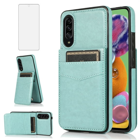 Asuwish Compatible with Samsung Galaxy A90 5G Wallet Phone Case Tempered Glass Screen Protector and Crossbody Wrist Strap Ring RFID Card Holder PU Leather Cell Cover for A90S A 90 90A G5 Women Teal