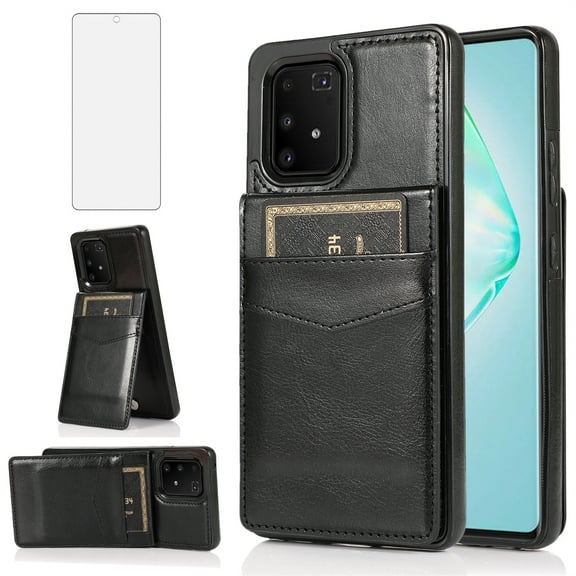 Asuwish Compatible with Samsung Galaxy S10 Lite Wallet Phone Case Tempered Glass Screen Protector and Wrist Strap Ring RFID Card Holder PU Leather Cell Cover for S10lite S 10 10s A91 Women Black