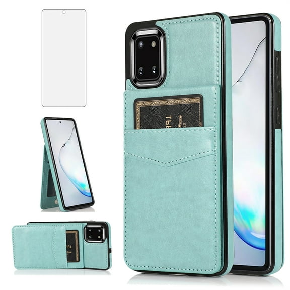 Asuwish Compatible with Samsung Galaxy Note 10 Lite Wallet Phone Case Tempered Glass Screen Protector and Wrist Strap Ring RFID Credit Card Holder PU Leather Cell Cover for A81 M60S N770F Women Teal
