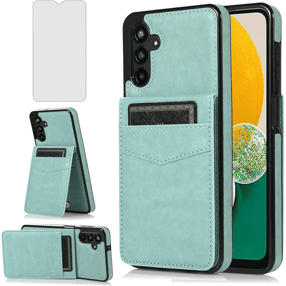 Asuwish Screen Protector Included PU Leather Soft Shell Wallet Cell Phone Case with Screen Protector for Samsung Galaxy A13, Teal