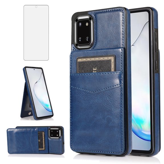 Asuwish Compatible with Samsung Galaxy Note 10 Lite Wallet Phone Case Tempered Glass Screen Protector and Wrist Strap Ring RFID Credit Card Holder PU Leather Cell Cover for A81 M60S N770F Women Blue
