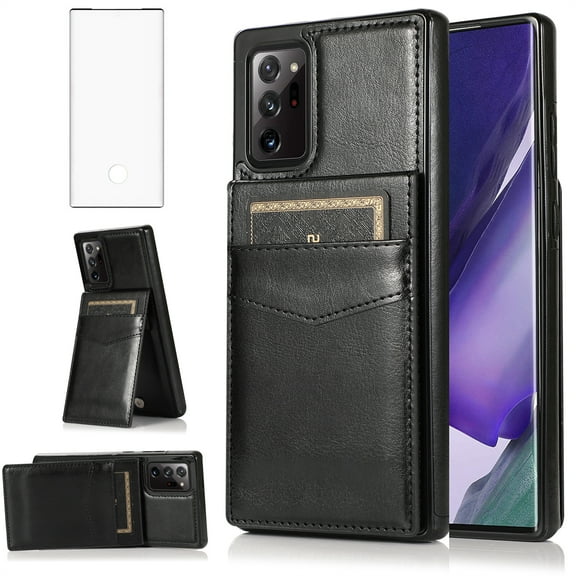 Compatible with Samsung Galaxy Note 20 Ultra 5G Wallet Phone Case Screen Protector and Ring RFID Card Holder Cell Cover for Note20 Plus Notes 20Ultra Note20+ U + 20+ Twenty Not S20 Women Black