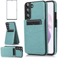 thumbnail image 1 of Asuwish Screen Protector Included PU Leather Soft Shell Wallet Cell Phone Case with Screen Protector for Samsung Galaxy S22, Teal, 1 of 16