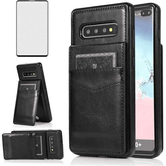 Asuwish Screen Protector Included PU Leather Soft Shell Wallet Cell Phone Case with Screen Protector for Samsung Galaxy S10, Black