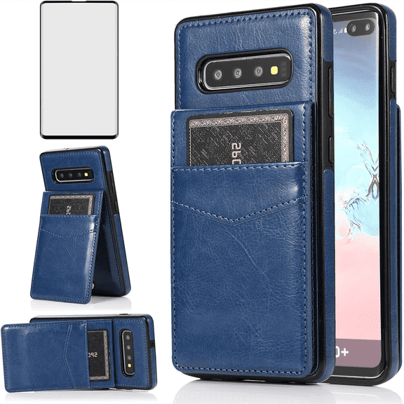 Asuwish Screen Protector Included PU Leather Soft Shell Wallet Cell Phone Case with Screen Protector for Samsung Galaxy S10 Plus, Blue