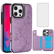Asuwish Compatible with iPhone 16 Pro Max 6.9 inch Wallet Phone Case Tempered Glass Screen Protector and Flower PU Leather Card Holder Stand Cell Cover for i Phone16 16Pro i16 ProMax 16ProMax Purple