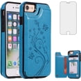 thumbnail image 1 of Compatible with iPhone 7/8/SE 2020/2022 Wallet Phone Case Screen Protector Flower Card Holder Stand Cell Cover for iPhone7 iPhone8 7s 8s i SE2020 SE2022 2/2nd/3/3rd Generation SE2 SE3 7SE 8SE Blue, 1 of 8