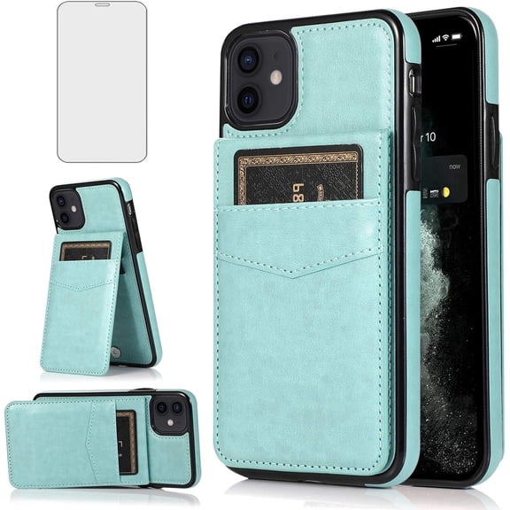 Asuwish Screen Protector Included PU Leather Soft Shell Wallet Cell Phone Case with Screen Protector for iPhone 11, Teal