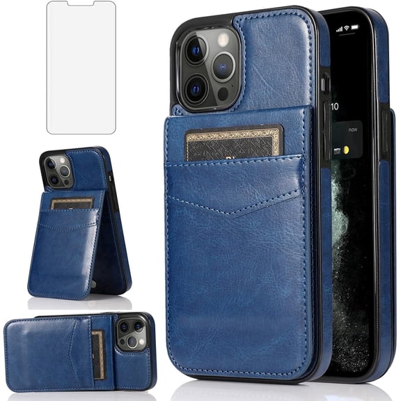 Asuwish Screen Protector Included PU Leather Soft Shell Wallet Cell Phone Case with Screen Protector for iPhone 11 Pro Max, Blue