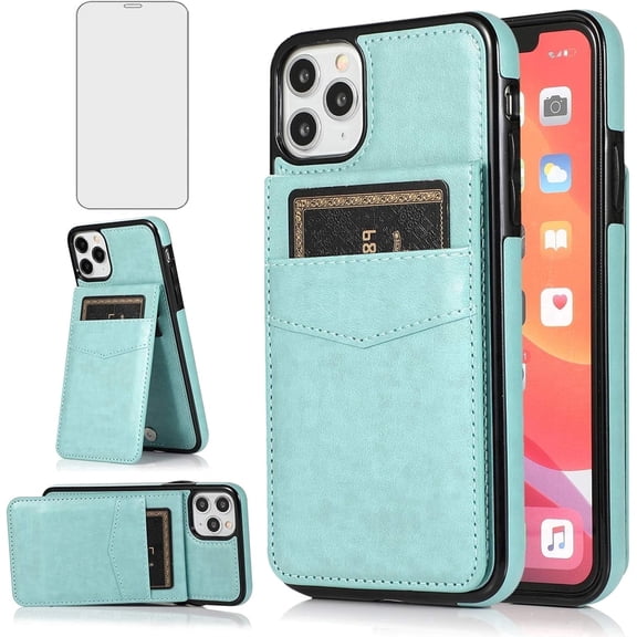 Asuwish Screen Protector Included PU Leather Soft Shell Wallet Cell Phone Case with Screen Protector for iPhone 12/12 Pro, Teal