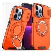 Asuwish Compatible with iPhone 13 Pro 6.1 inch Phone Case Slide Camera Cover Tempered Glass Screen Protector Stand Ring Holder Rugged Slim Cell for iPhone13Pro 5G i13 iPhone13 13Pro Women Men Orange