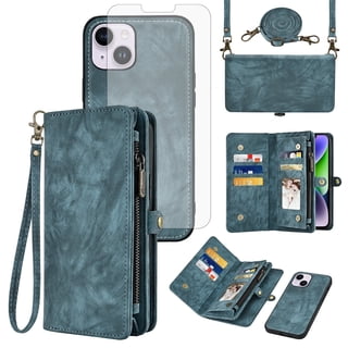 Asuwish Compatible with iPhone 14 Plus 6.7 inch Phone Case Zipper Wallet Screen Protector Lanyard Strap Flip Card Holder Cell Cover for i-Phone 14+ iPhone14Plus 5G i i14 + iPhone14 14Plus Women Blue