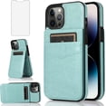 thumbnail image 1 of Asuwish Screen Protector Included PU Leather Soft Shell Wallet Cell Phone Case with Screen Protector for iPhone 14 Pro, Teal, 1 of 9