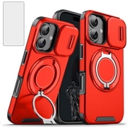 Asuwish Compatible with iPhone 16 6.1 inch Phone Case Slide Camera Cover Tempered Glass Screen Protector Stand Ring Hold