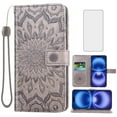 thumbnail image 1 of Asuwish Compatible with iPhone 16 6.1 inch Wallet Phone Case and Tempered Glass Screen Protector Flip Credit Card Holder Stand Mandala Flower Cell Cover for i Phone16 i16 16Case Women Men Gray, 1 of 8