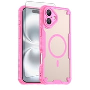 Asuwish Compatible with iPhone 16 Plus 6.7 inch Phone Case Tempered Glass Screen Protector Slim Magnetic Translucent Matte Back Shockproof Hybrid Protective Cover for i Phone16 iP16+ Women Men Pink