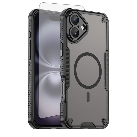 Asuwish Compatible with iPhone 16 Plus 6.7 inch Phone Case Tempered Glass Screen Protector Slim Magnetic Translucent Matte Back Shockproof Hybrid Protective Cover for i Phone16 iP16+ Women Men Black
