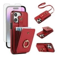 thumbnail image 1 of Asuwish Compatible with iPhone 16 Pro 6.3 inch Wallet Phone Case Screen Protector Ring Crossbody Strap Stand Credit Card Holder RFID Cell Cover for i Phone16 i16 16Pro Women Girls Red, 1 of 8