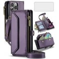 thumbnail image 1 of Asuwish Compatible with iPhone 16 Pro 6.3 inch Zipper Wallet Phone Case Tempered Glass Screen Protector Crossbody Lanyard Strap Flip Card Holder Slot Cell Cover for i Phone16 i16 16Pro Women Purple, 1 of 10