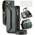 thumbnail image 1 of Asuwish Compatible with iPhone 16 Pro 6.3 inch Zipper Wallet Phone Case Tempered Glass Screen Protector Crossbody Lanyard Strap Flip Card Holder Slot Cell Cover for i Phone16 i16 16Pro Women Black, 1 of 10