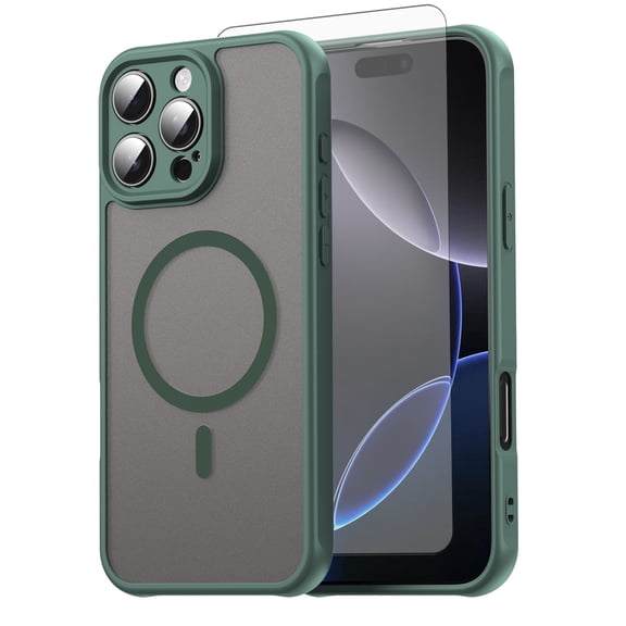 Asuwish Compatible with iPhone 16 Pro Max 6.9 inch Magnetic Phone Case Translucent Matte Anti-fingerprint Back Military Grade DropProof Shockproof Protective Cover for i Phone16ProMax Women Men Green