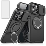 Asuwish Compatible with iPhone 16 Pro Max 6.9 inch Phone Case Slide Camera Cover Tempered Glass Screen Protector Stand Ring Holder Rugged Slim Cell for i Phone16 16Pro i16 PM 16ProMax Women Men Black
