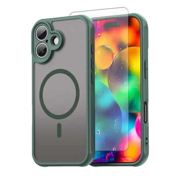 Asuwish Compatible with iPhone 17 6.3 inch Magnetic Phone Case Translucent Matte Anti-fingerprint Back Military Grade DropProof Shockproof Protective Cover for i Phone17 i17 17Case Women Men Green