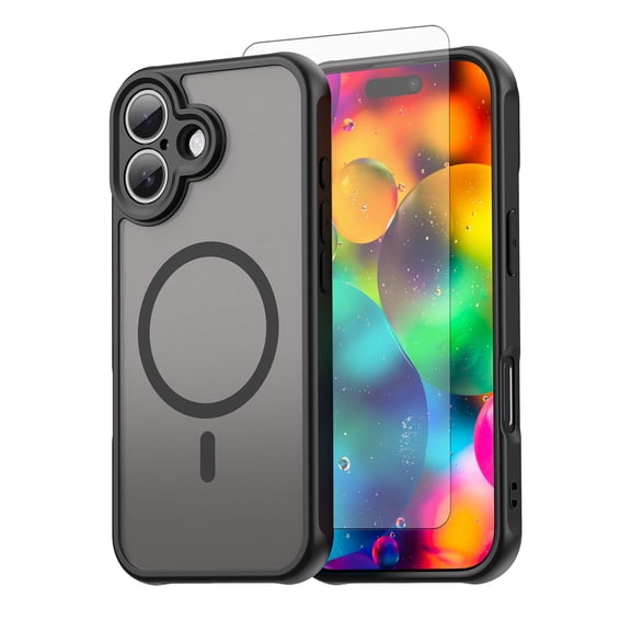 Asuwish Compatible with iPhone 17 6.3 inch Magnetic Phone Case Translucent Matte Anti-fingerprint Back Military Grade DropProof Shockproof Protective Cover for i Phone17 i17 17Case Women Men Black