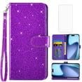 thumbnail image 1 of Asuwish Compatible with iPhone 17 6.3 inch Wallet Phone Case and Tempered Glass Screen Protector Flip Credit Card Holder Stand Bling Glitter Cell Cover for i Phone17 i17 17Case Women Men Purple, 1 of 7