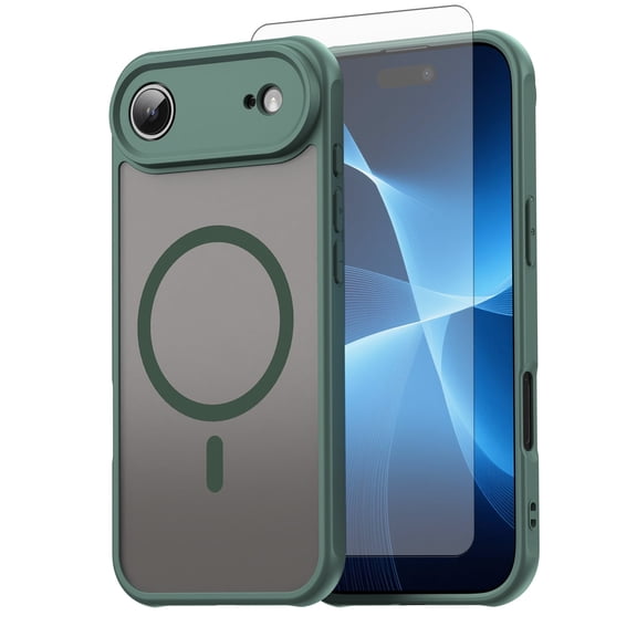 Asuwish Compatible with iPhone 17 Air 6.6 inch Magnetic Phone Case Translucent Matte Anti-fingerprint Back Military Grade DropProof Shockproof Protective Cover for i Phone17 i17 17Air Women Men Green