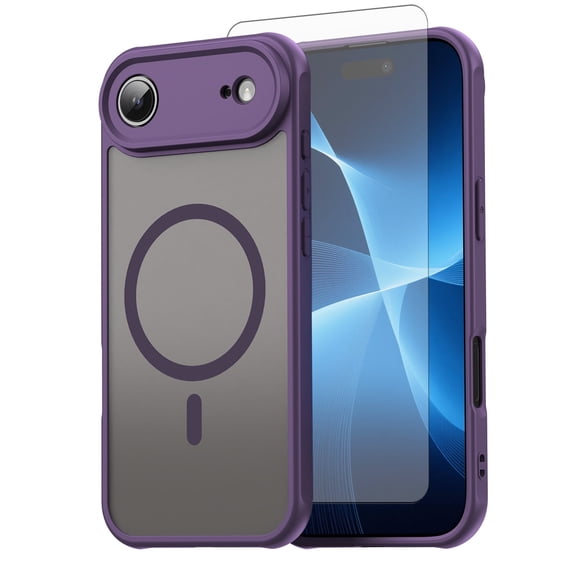 Asuwish Compatible with iPhone 17 Air 6.6 inch Magnetic Phone Case Translucent Matte Anti-fingerprint Back Military Grade DropProof Shockproof Protective Cover for iPhone17 i17 17Air Women Men Purple