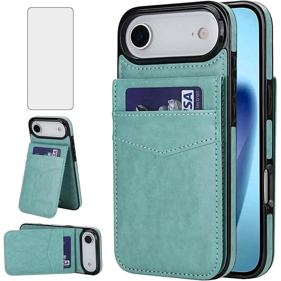 Asuwish Screen Protector Included PU Leather Soft Shell Wallet Cell Phone Case with Screen Protector for iPhone 17 Air, Teal