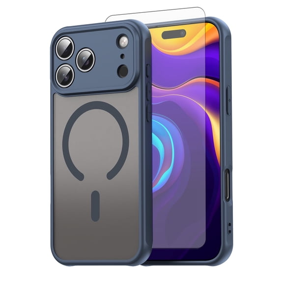 Asuwish Compatible with iPhone 17 Pro Max 6.9 inch Magnetic Phone Case Translucent Matte Anti-fingerprint Back Military Grade DropProof Shockproof Protective Cover for i Phone17ProMax Women Men Blue