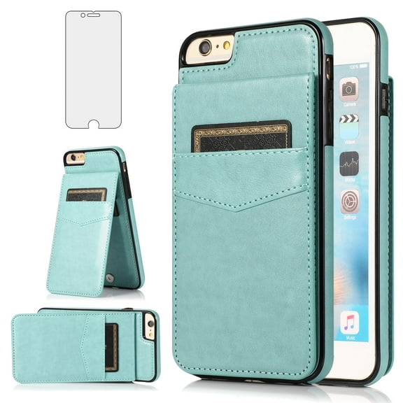 Asuwish Compatible with iPhone 6plus 6splus 6/6s Plus Wallet Phone Case with Tempered Glass Screen Protector Card Holder Stand Cell Cover for iPhone6 6+ iPhone6s 6s+ i 6P 6a S Six iPhone6splus Teal