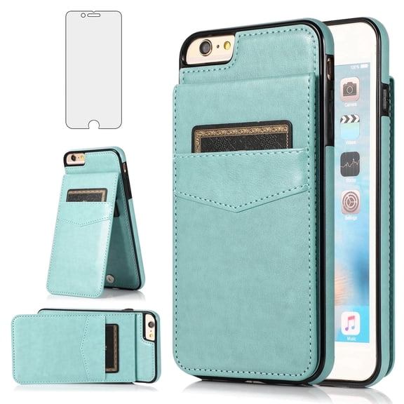 Asuwish Screen Protector Included PU Leather Soft Shell Wallet Cell Phone Case with Screen Protector for iPhone 6 Plus/6S Plus, Teal