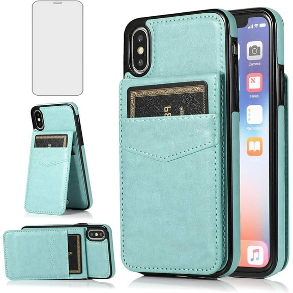 Asuwish Compatible with iPhone XR 6.1 Wallet Phone Case with Tempered Glass Screen Protector Credit Card Holder Slot Stand Cell Cover for iPhoneXR iPhone10R i Phonex 10XR 10R RX CR iPhoneXRcases Teal